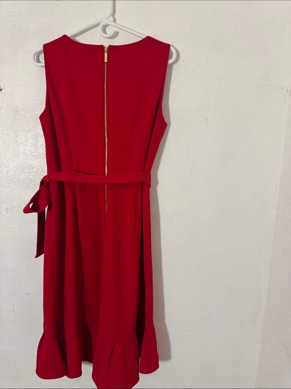 Calvin Klein Crimson Sleeveless Midi Dress with Ruffle Detail size 12 - Picture 12 of 16